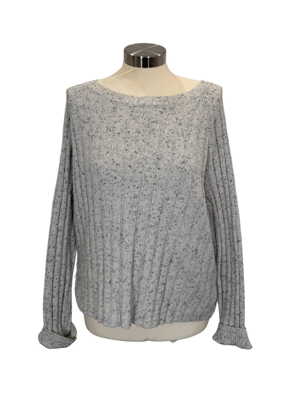 Lumiere Speckled Light Gray Ribbed Boatneck Sweater